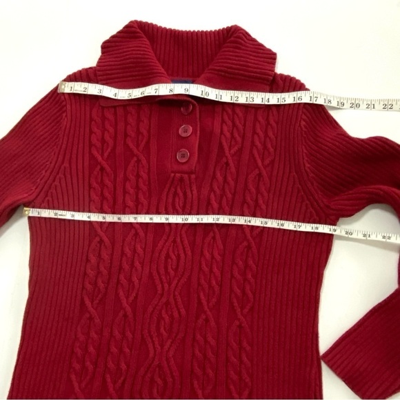 Red Cotton Ribbed Cable Knit Pullover Chunky Sweater Large - Picture 9 of 11